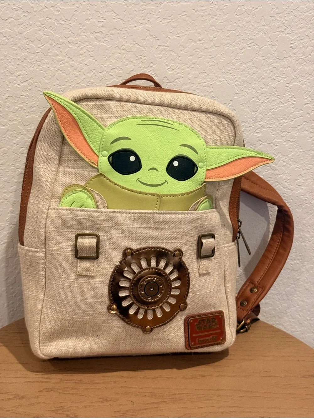 Star Wars The Child (Grogu) Beige Canvas Backpack with‎ Green Accent